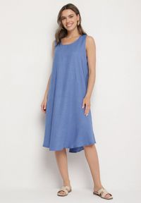 Born2be - Niebieska Rozkloszowana Klasyczna Sukienka Lunetira. Okazja: na co dzień, na spacer. Kolor: niebieski. Materiał: jeans. Typ sukienki: proste. Styl: klasyczny #1