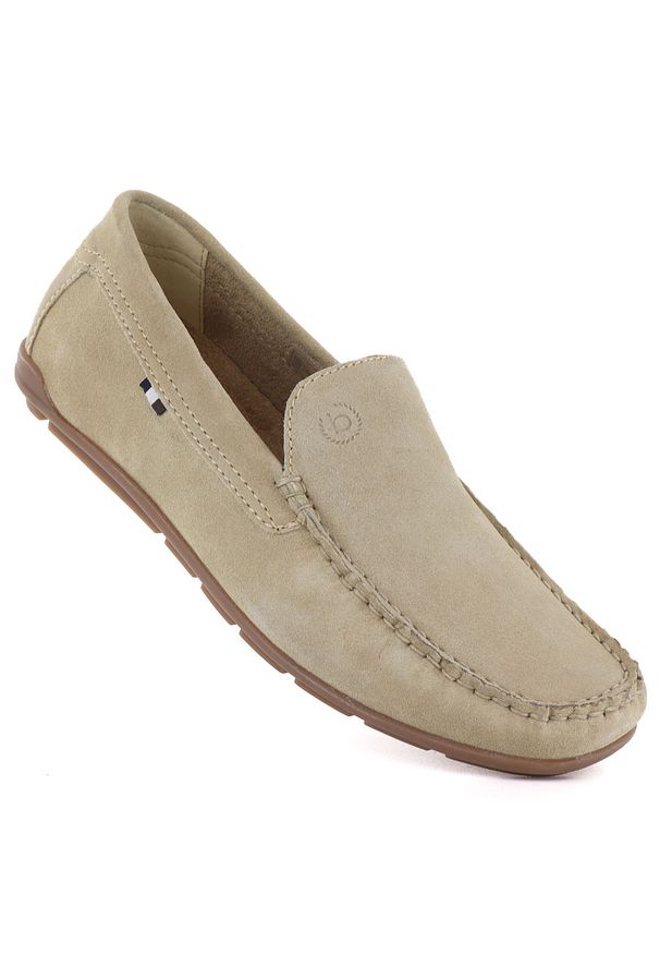 Skórzane mokasyny męskie beżowe Bugatti TT153108. Kolor: beżowy. Materiał: skóra. Styl: elegancki