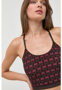 Pinko top damski kolor brązowy. Kolor: brązowy. Materiał: dzianina. Długość rękawa: na ramiączkach #1