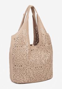 Renee - Ciemnobeżowa Torebka Shopper z Ażurowym Wzorem i Dodatkową Saszetką Merabella. Kolor: beżowy. Wzór: ażurowy. Styl: elegancki, biznesowy, casual
