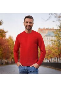 Bawełniany Sweter Męski, Okrągły Dekolt - Pako Jeans - Marmurkowa Faktura, Czerwony. Kolor: czerwony. Materiał: bawełna. Styl: klasyczny, elegancki #4