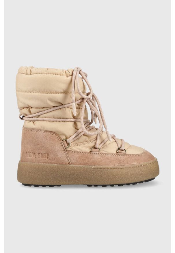 Moon Boot śniegowce Suede Nylon kolor beżowy 24500200.CIPRIA-CIPRIA. Nosek buta: okrągły. Zapięcie: sznurówki. Kolor: beżowy. Materiał: nylon. Obcas: na platformie