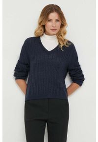 TOMMY HILFIGER - Tommy Hilfiger sweter wełniany damski kolor granatowy lekki. Kolor: niebieski. Materiał: wełna. Długość rękawa: długi rękaw. Długość: długie. Wzór: ze splotem #2