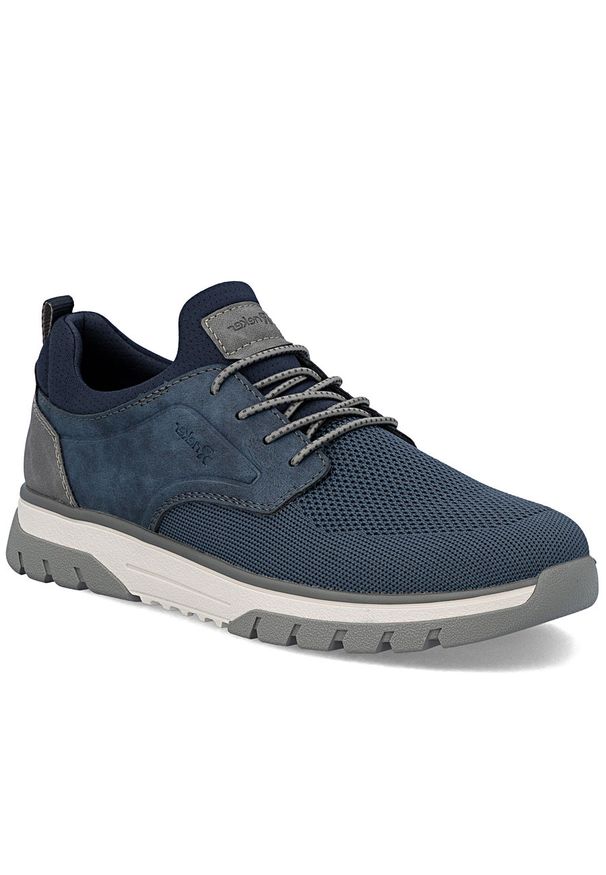 Półbuty męskie granatowe Rieker B9352-14. Kolor: niebieski. Materiał: skóra ekologiczna