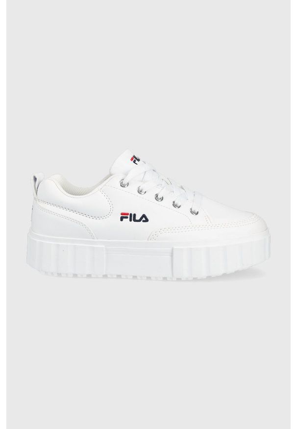 Fila buty dziecięce Sandblast kolor biały. Nosek buta: okrągły. Zapięcie: sznurówki. Kolor: biały. Materiał: guma. Obcas: na platformie