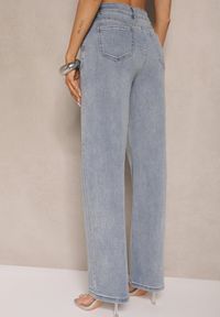 Renee - Niebieskie Jeansy z Bawełny o Szerokim Kroju High Waist z Cyrkoniami Polmoi. Okazja: na co dzień. Stan: podwyższony. Kolor: niebieski. Styl: casual #4