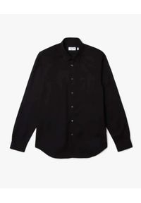 Lacoste - LACOSTE - Czarna koszula z tonalnym logo Regular Fit. Kolor: czarny. Materiał: bawełna