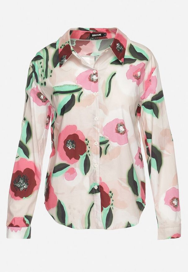 Born2be - Beżowo-Zielona Bawełniana Koszula na Guziki z Kwiatowym Printem Teripa. Okazja: do pracy, na co dzień. Typ kołnierza: kołnierzyk klasyczny. Kolor: beżowy. Długość: długie. Wzór: kwiaty, nadruk. Materiał: bawełna. Długość rękawa: długi rękaw. Sezon: wiosna. Styl: casual, klasyczny