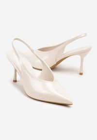 Renee - Beżowe Czółenka Sandały Slingback Vices na Obcasie Typu Szpilka Tilionea. Okazja: na ślub cywilny, na wesele. Kolor: beżowy. Materiał: jeans. Obcas: na obcasie. Styl: elegancki. Wysokość obcasa: średni #2