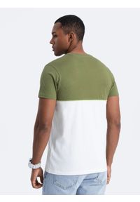 Ombre Clothing - T-shirt męski bawełniany dwukolorowy - oliwkowo-biały V5 S1619 - XXL. Kolor: biały. Materiał: bawełna. Wzór: nadruk #6
