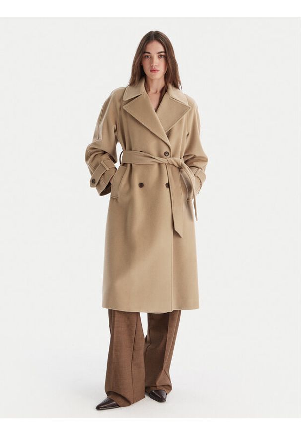 Marella Płaszcz wełniany Tenna 2523016071 Beżowy Regular Fit. Kolor: beżowy. Materiał: wełna