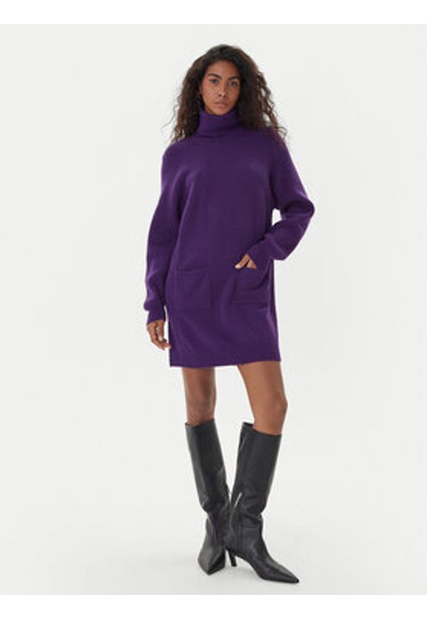 Liu Jo Sukienka dzianinowa MF5063 MS009 Fioletowy. Kolor: fioletowy. Materiał: wełna