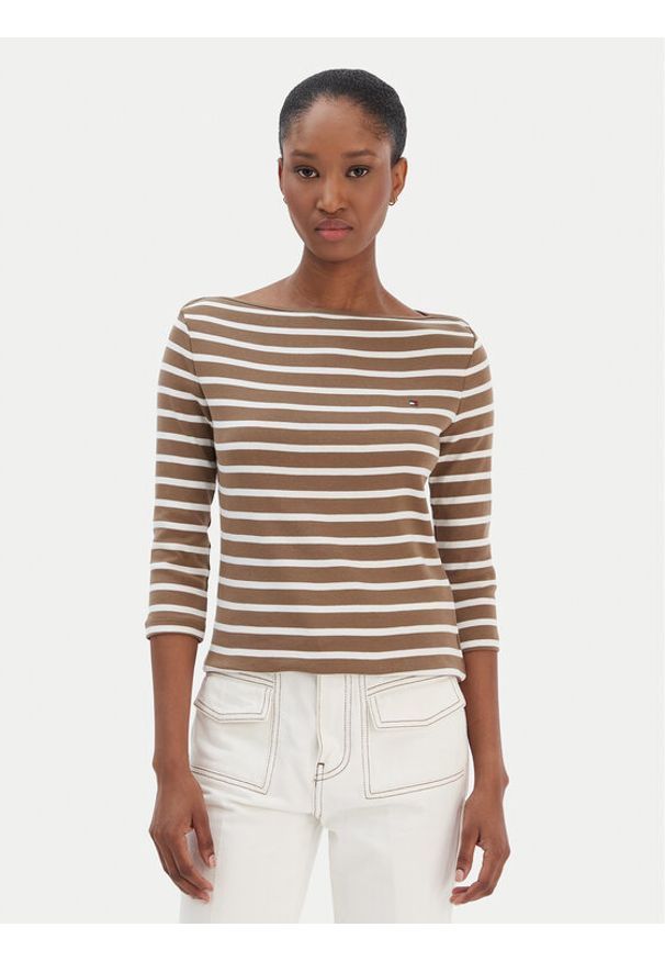 TOMMY HILFIGER - Tommy Hilfiger Bluzka New Cody WW0WW40589 Beżowy Slim Fit. Kolor: beżowy. Materiał: bawełna