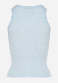 Born2be - Niebieski Top z Prążkowanego Materiału Ovilora. Okazja: na co dzień, na spacer. Kolor: niebieski. Materiał: materiał, prążkowany. Styl: casual #2