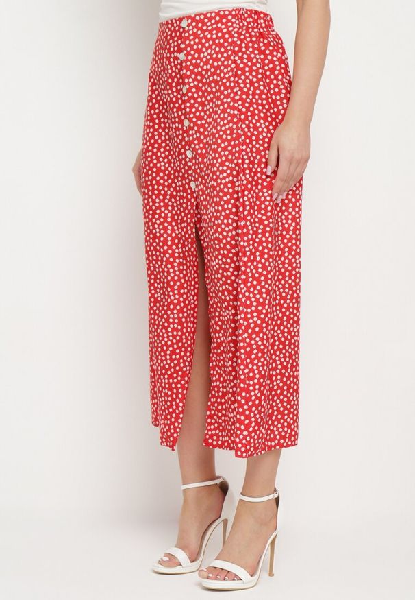 Born2be - Czerwona Spódnica z Gumką w Pasie z Rozcięciem z Boku Comella. Okazja: na spotkanie biznesowe, na co dzień. Kolor: czerwony. Styl: elegancki, biznesowy, casual