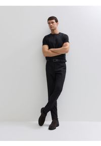 Reserved - T-shirt slim z bawełny merceryzowanej - czarny. Kolor: czarny. Materiał: bawełna