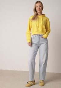 Born2be - Żółta Bluza z Dodatkiem Bawełny z Kapturem Wykończona Ściągaczami Evista. Typ kołnierza: kaptur. Kolor: żółty. Materiał: bawełna #8