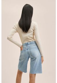 mango - Mango szorty jeansowe Anais damskie gładkie high waist. Okazja: na co dzień. Stan: podwyższony. Kolor: niebieski. Materiał: jeans. Wzór: gładki. Styl: casual