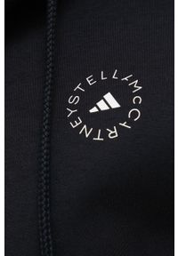 Adidas by Stella McCartney - adidas by Stella McCartney bluza treningowa damska kolor czarny z kapturem gładka. Typ kołnierza: kaptur. Kolor: czarny. Materiał: bawełna, poliester, skóra, dzianina. Długość rękawa: raglanowy rękaw. Wzór: gładki #6