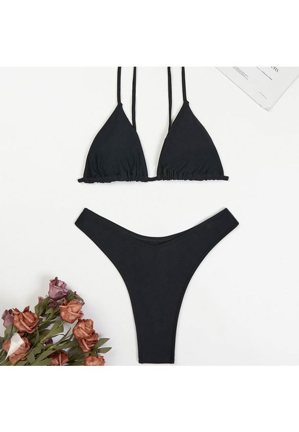 Intica - Bikini push-up z regulowanym sznurowaniem na plażę Rosmaria. Kolor: czarny. Materiał: materiał