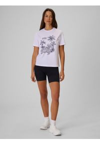 4f - 4F T-shirt relaxed z nadrukiem damski - biały M. Okazja: na co dzień. Kolor: biały. Materiał: jeans, bawełna, dzianina. Wzór: nadruk. Styl: elegancki, casual, klasyczny, sportowy #2