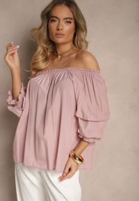 Renee - Różowa Bluzka z Wiskozą Ozdobiona Falbanami Melzivia. Okazja: na co dzień, na spacer. Kolor: różowy. Materiał: wiskoza. Wzór: aplikacja. Sezon: lato, wiosna. Styl: elegancki, casual #4