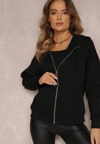 Renee - Czarna Bluza z Kapturem i Suwakiem Oversize Des. Typ kołnierza: kaptur. Kolor: czarny. Materiał: polar, dzianina. Długość rękawa: długi rękaw. Długość: długie. Sezon: zima, jesień. Styl: sportowy #5