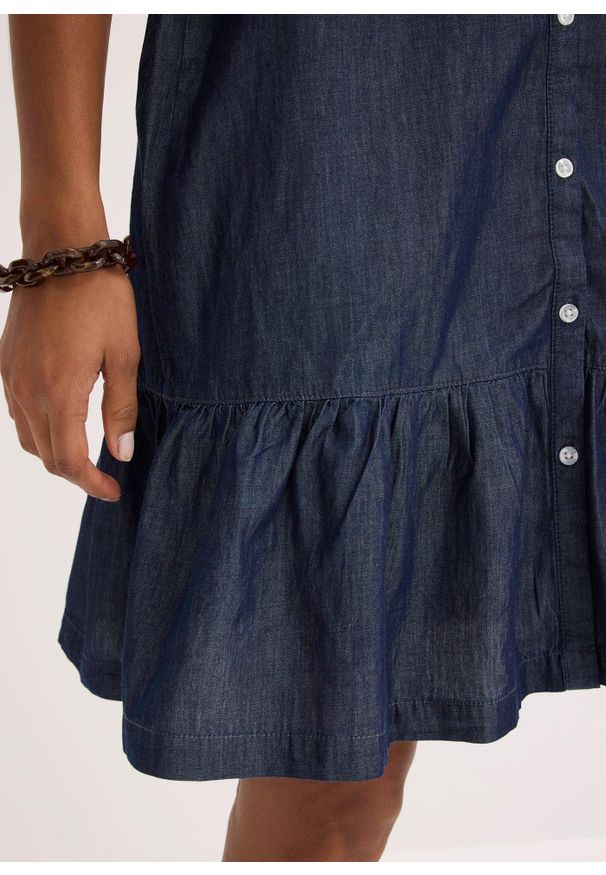 bonprix - Sukienka jeansowa z bawełny organicznej. Kolor: niebieski. Materiał: jeans, bawełna