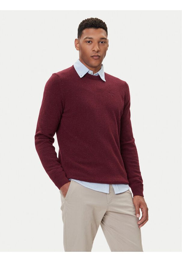 Barbour Sweter Essential Tisbury MKN0844RE56 Bordowy Regular Fit. Kolor: czerwony. Materiał: wełna