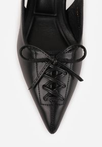 Born2be - Czarne Szpilki VICES z Odkrytą Piętą i Ozdobnym Gorsetowym Sznurowaniem Aziruna. Okazja: na co dzień, na spotkanie biznesowe, do pracy. Nosek buta: szpiczasty. Kolor: czarny. Materiał: jeans. Obcas: na szpilce. Styl: casual, biznesowy, elegancki #2