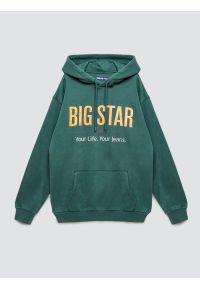 Big-Star - Bluza męska z kapturem z logo BIG STAR zielona Ashlyno 304. Typ kołnierza: kaptur. Kolor: zielony. Materiał: jeans, skóra, materiał, dzianina #4