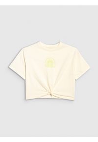 4f - 4F T-shirt oversize crop top z nadrukiem dziewczęcy - biały 140 (9-10 lat). Kolor: biały. Wzór: nadruk. Sezon: lato