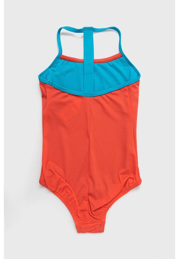 Nike Kids Strój kąpielowy dziecięcy kolor pomarańczowy. Kolor: pomarańczowy. Materiał: dzianina. Rodzaj stanika: odpinane ramiączka