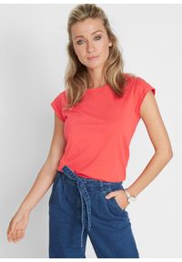 bonprix - Shirt bawełniany, krótki rękaw. Kolor: czerwony. Materiał: bawełna. Długość rękawa: krótki rękaw. Długość: krótkie #1