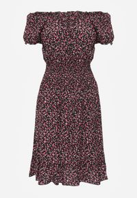 Renee - Czarno-Czerwona Bawełniana Sukienka z Gumką w Talii o Fasonie Hiszpanki Jazmi. Okazja: na co dzień, na spacer. Typ kołnierza: dekolt hiszpanka. Kolor: czarny. Materiał: bawełna. Wzór: aplikacja. Typ sukienki: sportowe, proste. Styl: sportowy, casual, elegancki #8