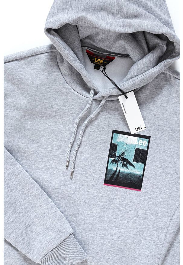 Lee - BLUZA LEE GRAPHIC RELAXED HOOD GREY MELE L82YTTMP 112122266. Typ kołnierza: kaptur. Wzór: nadruk