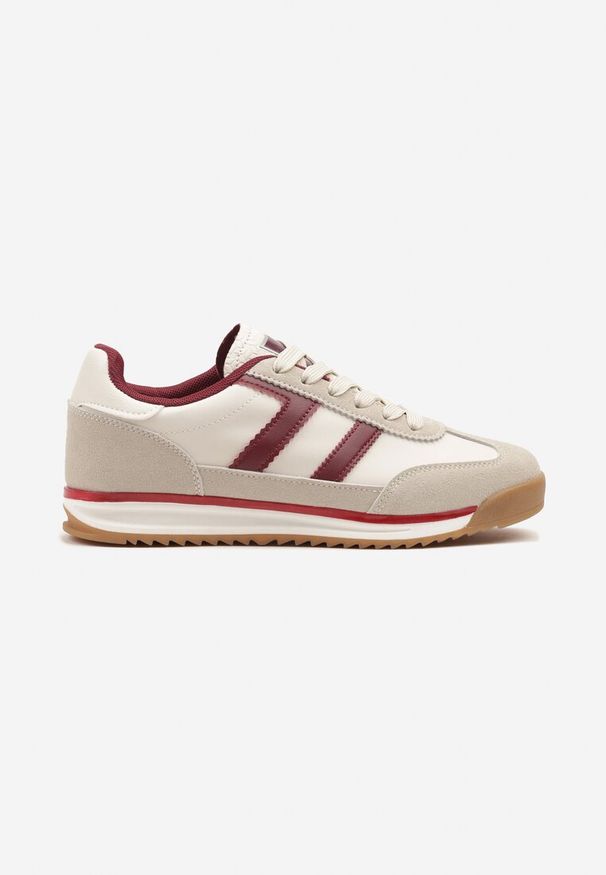 Renee - Beżowo-Bordowe Sneakersy z Geometrycznym Wzorem Eravania. Okazja: na co dzień. Kolor: beżowy. Materiał: jeans. Wzór: geometria