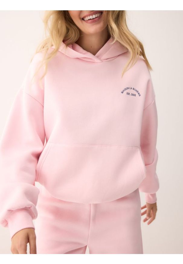 Reserved - Bluza oversize z kapturem - pastelowy róż. Typ kołnierza: kaptur. Kolor: różowy. Materiał: dzianina, bawełna