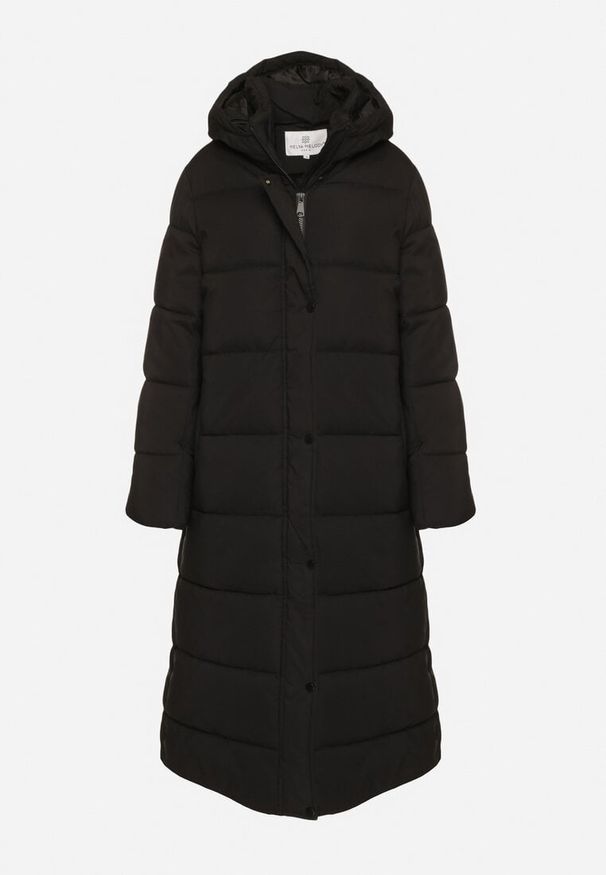 Born2be - Czarna Długa Pikowana Kurtka z Kapturem Afarriva. Okazja: na spacer, do pracy, na co dzień, na spotkanie biznesowe. Typ kołnierza: kaptur. Kolor: czarny. Długość: długie. Styl: elegancki, casual, klasyczny, biznesowy