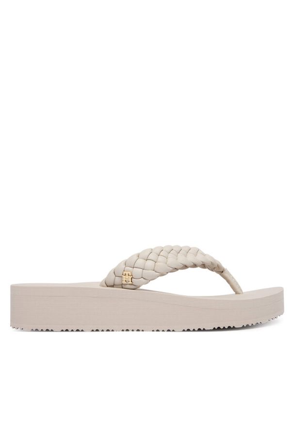 TOMMY HILFIGER - Tommy Hilfiger Japonki Th Wedge Cornrow Beach Sandal FW0FW09037 Écru. Materiał: skóra