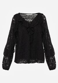 Born2be - Czarna Bluzka z Koronki Ozdobiona Falbankami Sewola. Typ kołnierza: kołnierz z falbankami. Kolor: czarny. Materiał: koronka. Wzór: aplikacja, koronka. Styl: elegancki #6