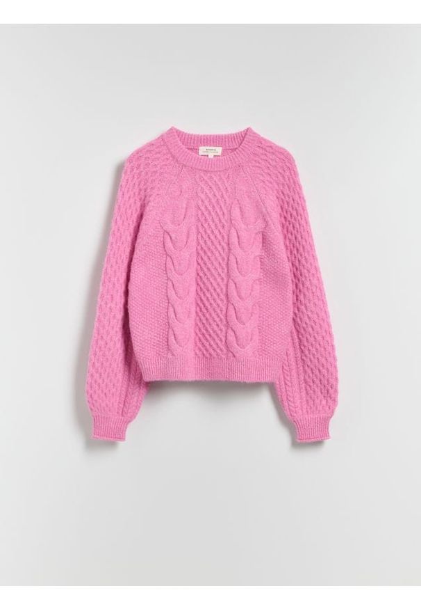 Reserved - Strukturalny sweter - różowy. Kolor: różowy. Materiał: wełna, dzianina