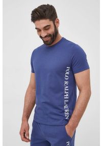 Polo Ralph Lauren t-shirt męski kolor granatowy z nadrukiem. Typ kołnierza: polo. Kolor: niebieski. Materiał: dzianina. Wzór: nadruk