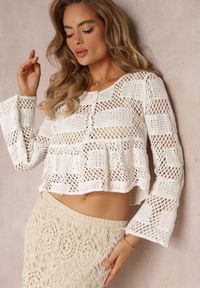 Renee - Biała Bluzka z Szydełkowej Bawełny z Ozdobną Falbaną Vemni. Okazja: na co dzień. Kolor: biały. Materiał: bawełna. Styl: casual