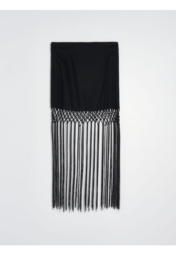 Sinsay - Spódnica mini z frędzlami - czarny. Kolor: czarny