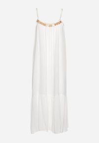 Born2be - Biała Wiskozowa Sukienka z Ramiączkami Zdobiona Cekinami i Metaliczną Nitką Comalara. Okazja: na co dzień, na imprezę. Typ kołnierza: dekolt w serek. Kolor: biały. Materiał: wiskoza. Długość rękawa: na ramiączkach. Wzór: aplikacja. Styl: casual #5