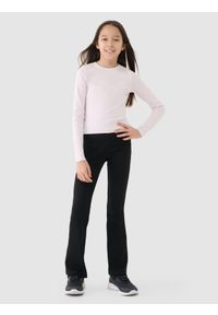 4f - 4F Legginsy dzianinowe dziewczęce - czarne 140 (9-10 lat). Okazja: na co dzień. Stan: podwyższony. Kolor: czarny. Materiał: dzianina. Wzór: gładki, ze splotem, jednolity. Sezon: lato. Styl: sportowy, casual