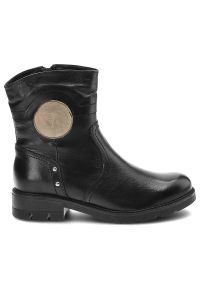 Czarne Botki Karino Damskie Wygodne Buty. Okazja: na co dzień. Zapięcie: zamek. Kolor: czarny. Szerokość cholewki: normalna. Materiał: skóra. Sezon: zima, jesień. Obcas: na obcasie. Styl: casual. Wysokość obcasa: średni #4