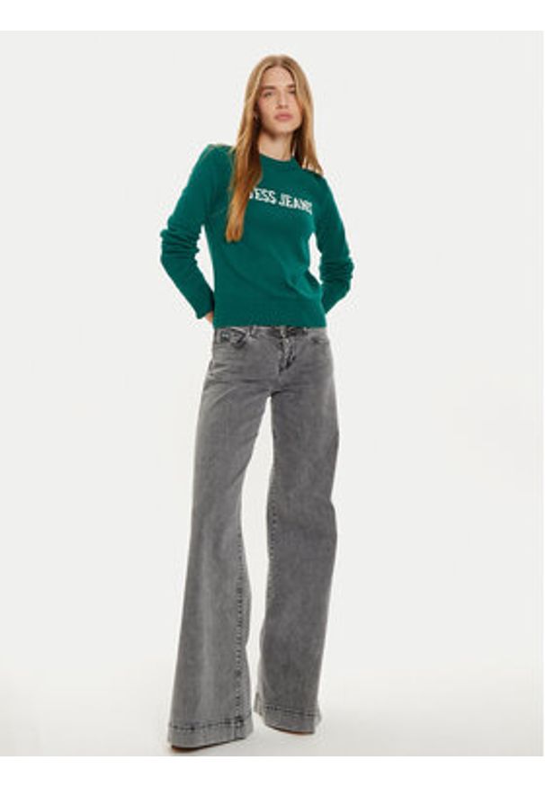 Guess Jeans Sweter W4BR10 Z3HM1 Zielony Regular Fit. Kolor: zielony. Materiał: bawełna