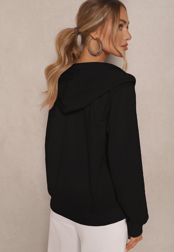 Renee - Czarna Bluza Rozpinana z Bawełny z Kapturem Telisienna. Okazja: na co dzień, na spacer. Typ kołnierza: kaptur. Kolor: czarny. Materiał: bawełna. Wzór: aplikacja. Styl: sportowy, casual